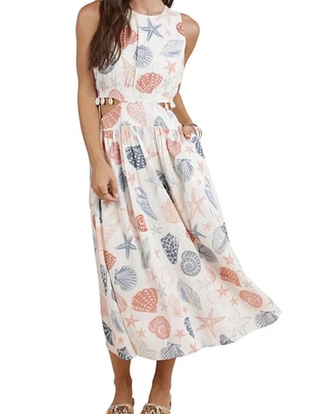 Sadie & Sage Coral and Navy Seashell Maxi Dress. Size S. NWOT